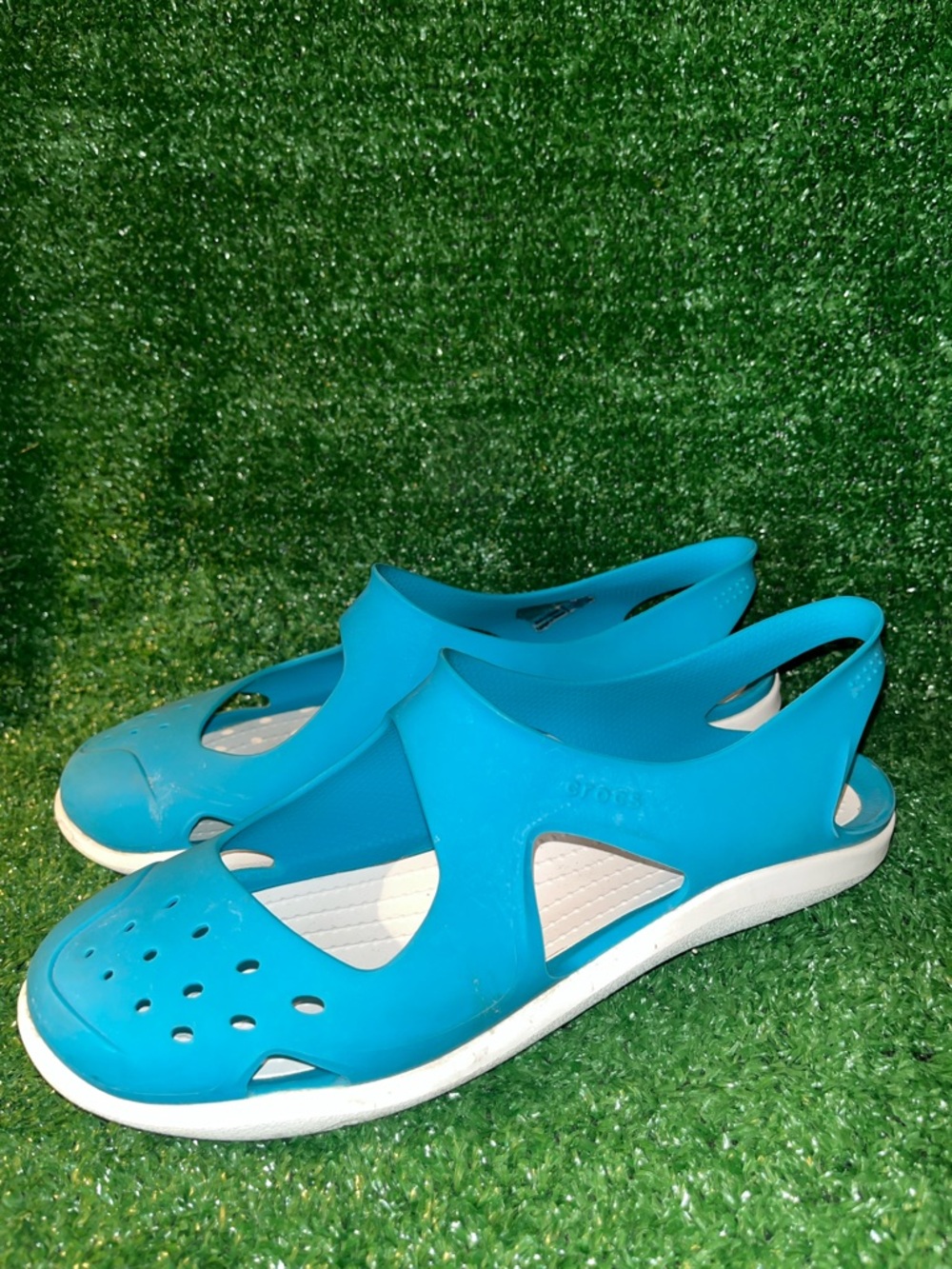 Crocs Swiftwater Wave Slingback Shoes Blue Rubber Slip On Womens 7